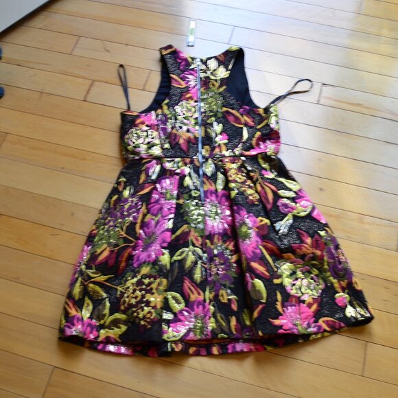 Gianni Bini Dress Womens Small Black Pink Floral Jaquard Metallic Size L NWT - Picture 9 of 13